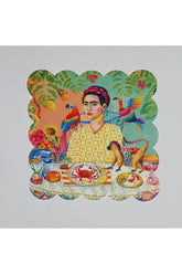 Meksikalı Kadın Çizimli Dijital Baskılı Kumaş Kokteyl Peçetesi Lazer Kesimli